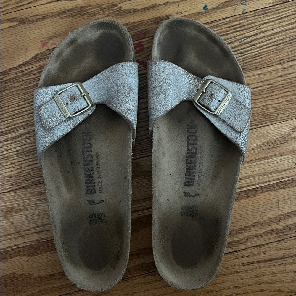 Birkenstock Taupe Suede Slide Sandals
